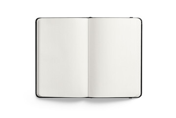 Top view of a black leather notebook mockup isolated on a transparent background, PNG. High resolution. 