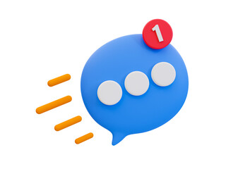 3d minimal online message sending. Online chatting icon. quick and fast online communication. chat icon with speed lines. 3d illustration.