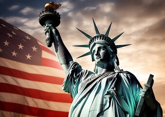 Fototapeta premium a statue of liberty with an american flag