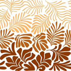 Brown beige abstract background with tropical palm leaves in Matisse style. Vector seamless pattern with Scandinavian cut out elements.