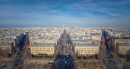 Aerial cityscape panorama with view to Avenue de Wagram and the new tribunal of Paris in Porte de...