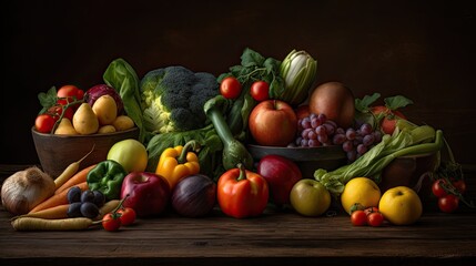 fruits and vegetables on the table, created with ai generative ai technology