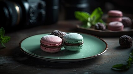 macaroons on a wooden table, created with ai generative ai technology