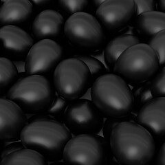 Heap of farm raw organic black chicken eggs, abstract background