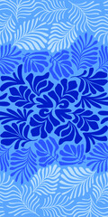 Fototapeta na wymiar Blue gradient abstract background with tropical palm leaves in Matisse style. Vector seamless pattern with Scandinavian cut out elements.