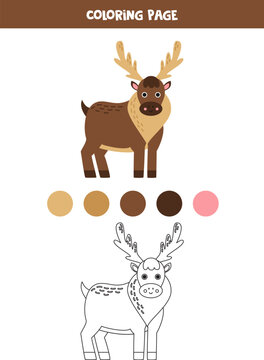 Color cute cartoon caribou. Worksheet for kids.