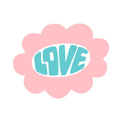 Retro 70s phrase Love. Groovy flower. Floral hippie summer design. Hipster lettering element for T-shirt, posters, cards. Positive slogan in retro 60s style isolated graphic print. Vector illustration