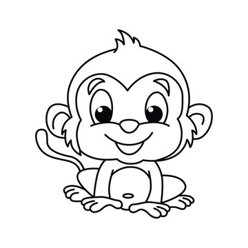 Funny monkey cartoon characters vector illustration. For kids coloring book.