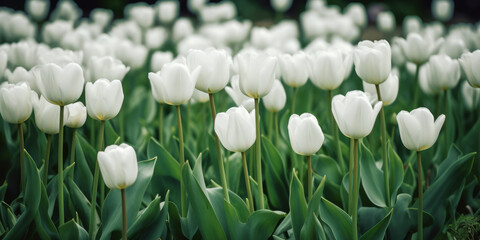 Shot of white tulips on green surface created with Generative AI