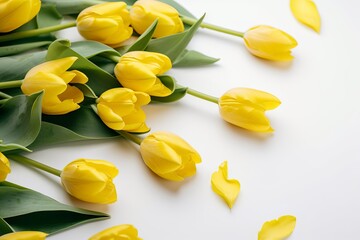 Yellow tulips on white background