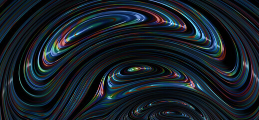 Abstract colorful rainbow  swirl line on black. Modern texture background