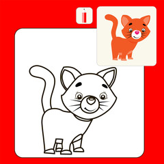 Coloring Book or Page Cartoon Illustration of standing cat for Children.