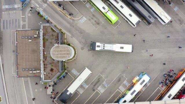 Perpendicular aerial view of Roma Tiburtina bus station. The bus station is located in the north-eastern part of the city of Rome, Italy.