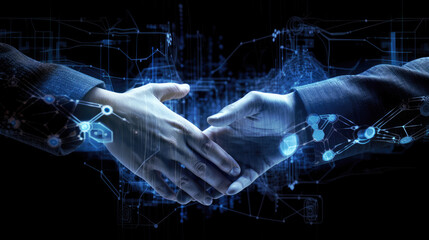 Hands shake business futuristic concept, AI generated