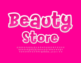 Vector glamour logo Beauty Store. Pink handwritten Font. Set of artistic Alphabet Letters, Numbers and Symbols