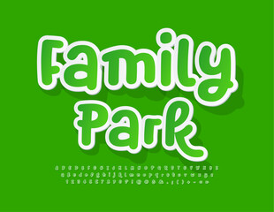 Vector eco sign Family Park. Brighi Creative Font. Sticker Alphabet Letters, Numbers and Symbols set
