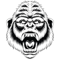 gorilla head tattoo style in black and white