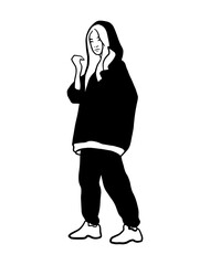 Abstract outline sportive woman poster. Simple vector hand drawn illustration. Fashion beauty print. Line art portrait.