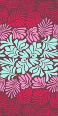 Fototapeten Pink blue abstract background with tropical palm leaves in Matisse style. Vector seamless pattern with Scandinavian cut out elements. © Oleksandra