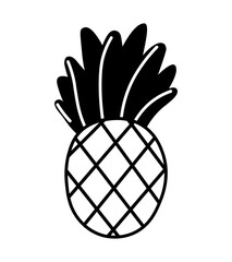 Pineapple fruit black icon isolated on white background. Doodle simple vector emblem, summer juicy tropical food. Juice package or logo design element.