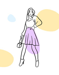 Abstract outline woman face poster. Simple vector hand drawn illustration. Fashion beauty print. Line art body portrait.