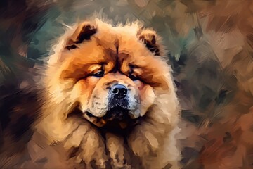 Abstract cute chow-chow dog painting, earthy colors, pastel painting style, AI generated