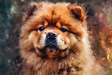 Abstract cute chow-chow dog painting, earthy colors, pastel painting style, AI generated