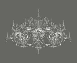 silhouette vintage lace crystal chandelier - obrazy, fototapety, plakaty