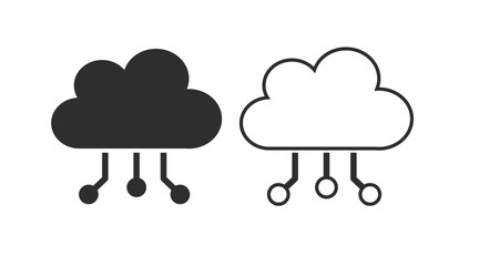 Digital Cloud Icon. Vector isolated editable black and white illustration of a cloud with arrows