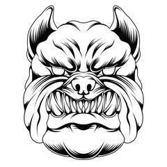 Bulldog head tattoo style in black and white