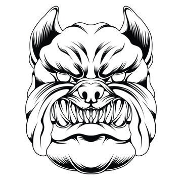 Bulldog head tattoo style in black and white