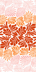 Orange pink abstract background with tropical palm leaves in Matisse style. Vector seamless pattern with Scandinavian cut out elements.