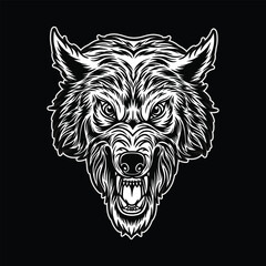 Wolf head mascot Black and White illustration