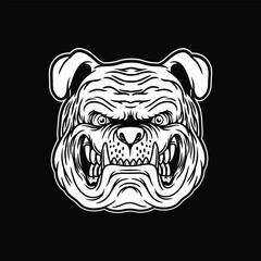 Bulldog head mascot Black and White illustration