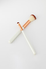A set of makeup brushes on a white background. Tools for make-up