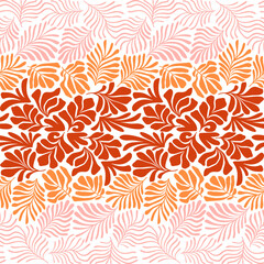 Orange pink abstract background with tropical palm leaves in Matisse style. Vector seamless pattern with Scandinavian cut out elements.