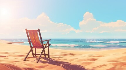 Beach chair on beautiful beach. Sunny day on a ocean shore. Travel paradise concept. Generative AI