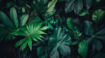 Fototapeta na wymiar Tropical plant leaves background image, direct view