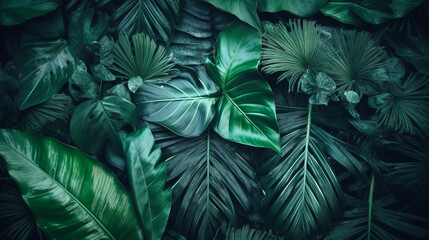 Tropical plant leaves background image, direct view