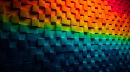 Illustration of a rainbow-colored wall with square patterns generated by AI created with Generative AI technology