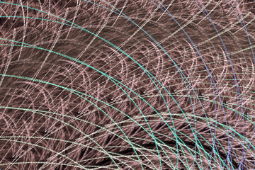 Pink green pattern of crooked waves and threads on a black background. Abstract fractal 3D rendering