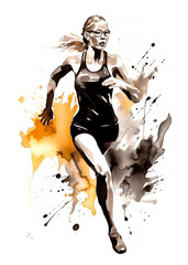Watercolor Woman with glasses running, Watercolour Illustration, Generative AI