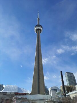 Toronto, Ontario, Canada - February 19, 2022: CN Tower Toronto Ontario Canada Tour Photography
