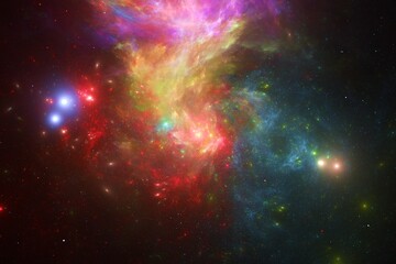 Fototapeta na wymiar Multicolored clouds of stardust in black space. Abstract fractal 3D rendering
