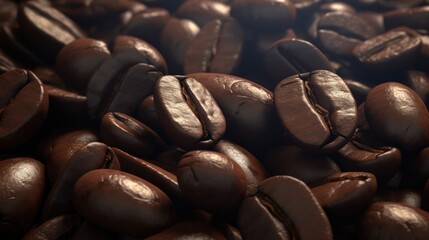 Brown Roasted Coffee Beans Closeup On Dark Background Ai generated