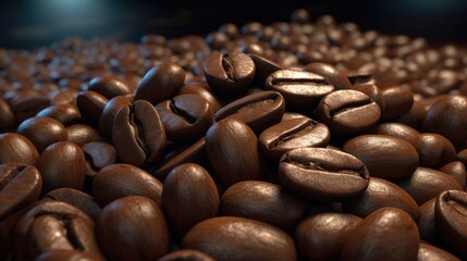 Brown Roasted Coffee Beans Closeup On Dark Background Ai generated