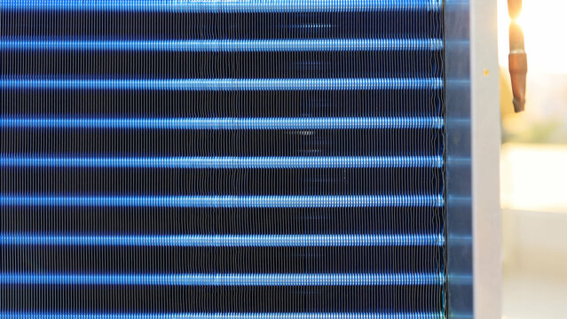 Aluminum fins coated with blue paint serve for heat dissipation in widely used heat exchangers such as air conditioner dehumidifier refrigerant system type.