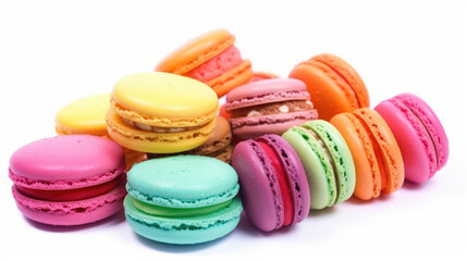 Sweet colorful macarons isolated on white background. Tasty colourful macaroons.