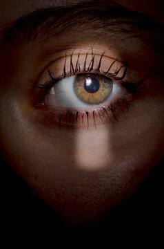 close=up of a hidden woman eye  