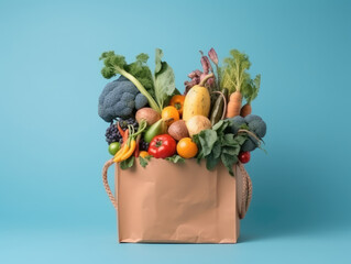 Food from the supermarket. Paper bag full of healthy food.